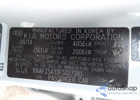 2015 Kia Forte Sx из США, поврежденный, VIN KNAFZ5A33F5327281